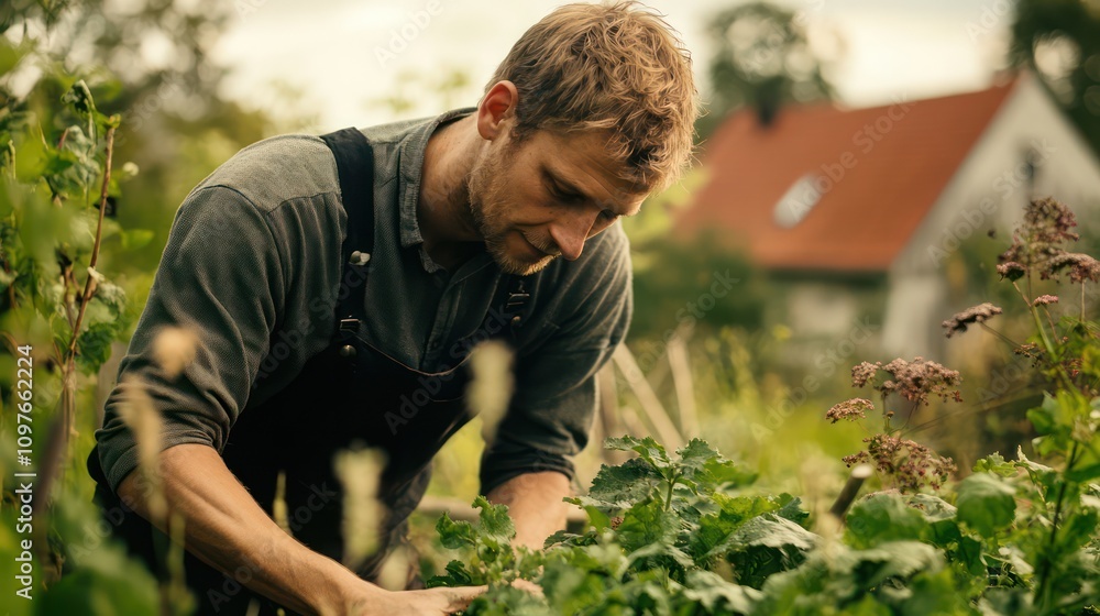 Fototapeta premium Scandinavian organic farmers advancing sustainable practices in rural Denmark