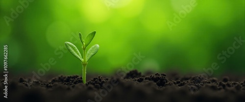 New Life Sprouting Seedling, Concept of Growth, Rebirth and Nature, Springtime Renewal, Eco-Friendly Theme. photo