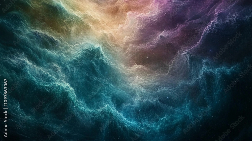 Obraz premium Ethereal abstract painting featuring a swirling blend of vivid and muted colors creating a sense of movement and chaos evoking feelings of energy freedom and the beauty within disorder