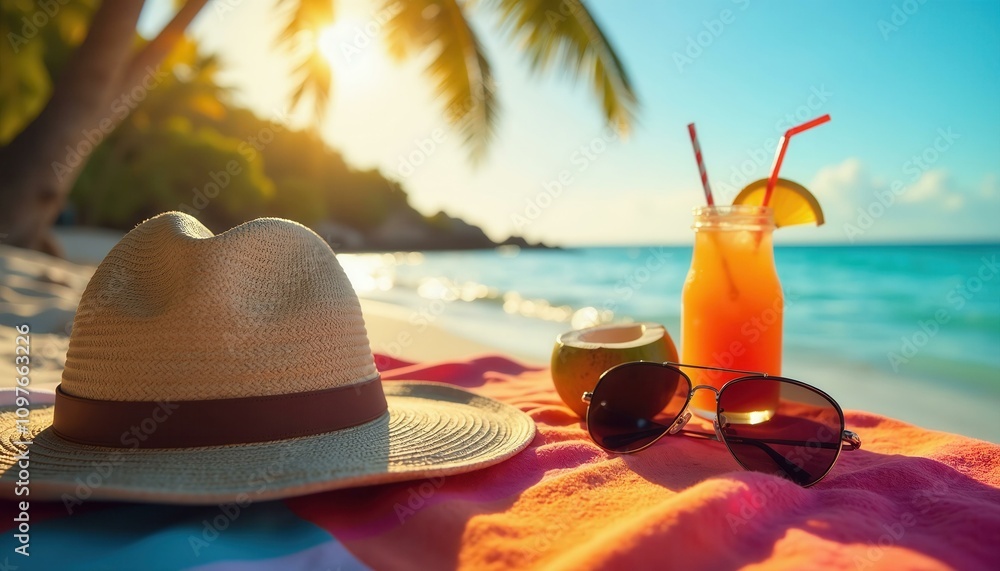 Tropical Beach Summer Vacation, concept of relaxation and enjoyment at seaside resort.