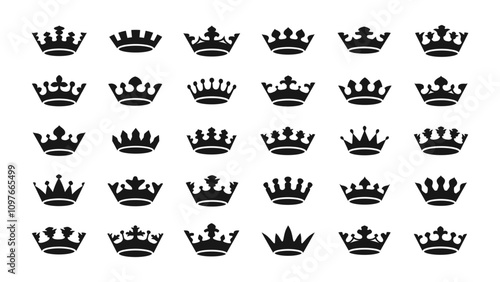 Crown icon set. Symbol of power, wealth. Royal, premium quality, vip, elite, luxury design element