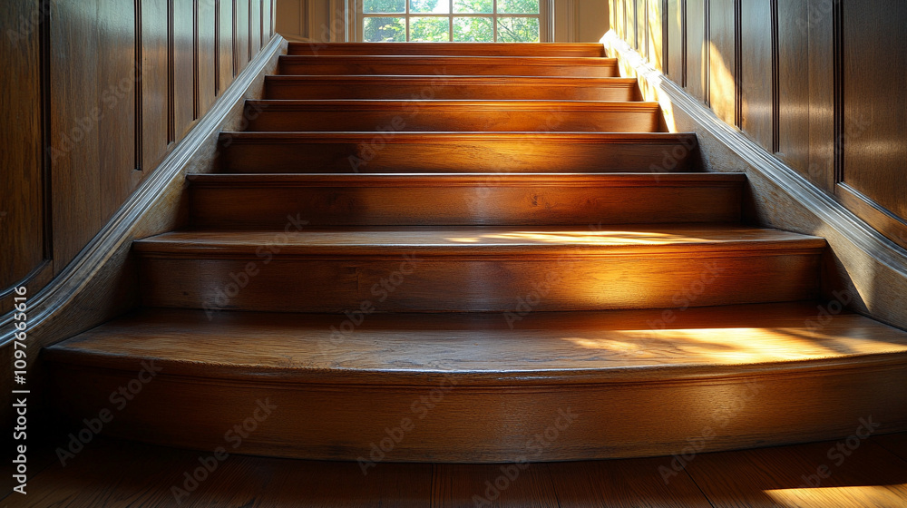 Sunlit wooden stairs gracefully ascending within a cozy home radiate warmth and comfort inviting one to rise upward symbolizing progress hope and the welcoming embrace of a familiar living space Sunlit wooden stairs gracefully ascending within a cozy home radiate warmth and comfort inviting one to rise upward symbolizing progress hope and the welcoming embrace of a familiar living space