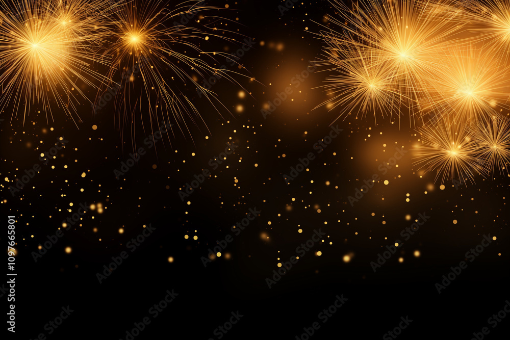 Fototapeta premium A festive scene with vibrant, golden fireworks lighting up the sky, creating a celebratory atmosphere
