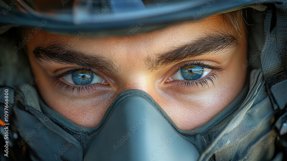 woman's intense eyes through a fighter jet helmet visor reflecting determination and strength a symbol of courage bravery and focus she embodies the spirit of a modern-day warrior woman's intense eyes through a fighter jet helmet visor reflecting determination and strength a symbol of courage bravery and focus she embodies the spirit of a modern-day warrior