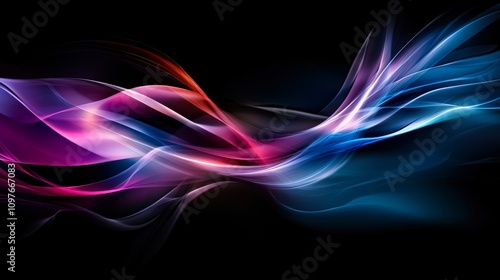 A vibrant abstract composition featuring smooth, flowing lines in hues of blue, pink, and purple against a black background, ideal for backgrounds, posters, or digital art projects,