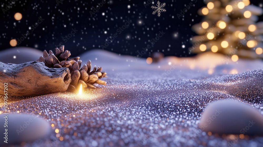 magical winter wonderland scene with glittering snow and pinecones magical winter wonderland scene with glittering snow and pinecones