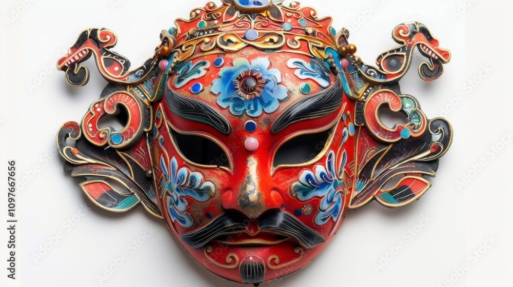Naklejka premium Traditional Chinese opera mask, isolate on white background, used during New Year festivities,