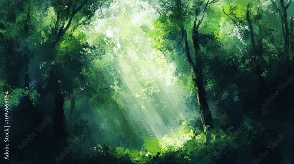 Sunlit Forest Scene Showing Lush Green Canopy And Trees Sunlit Forest Scene Showing Lush Green Canopy And Trees