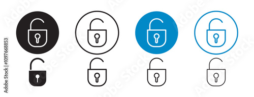 Set of 8 "Unblocked" icons 1 unexpanded vector, 1 silhouette - padlock with an open shackle n unblocking content