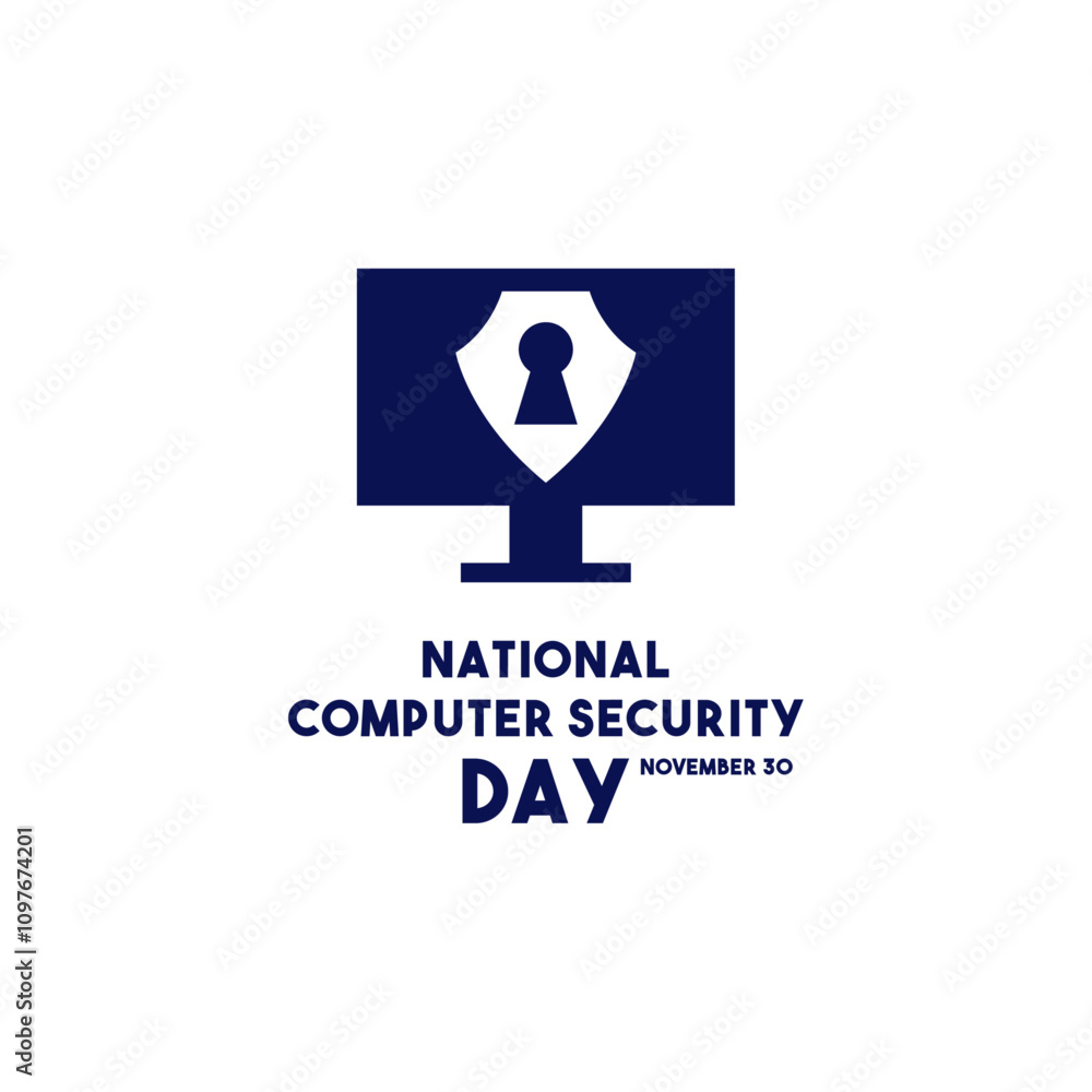 National Computer Security Day. November 30. White background. Monitor with keyhole. National Computer Security Day. November 30. White background. Monitor with keyhole.