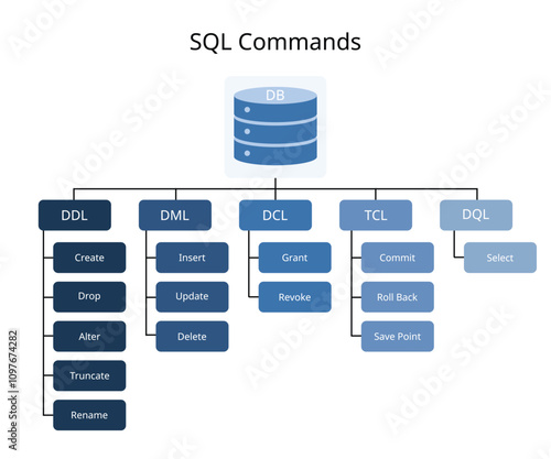 SQL commands such as DDL, DML, DCL, DQL, and TCL are foundational for effective database management
