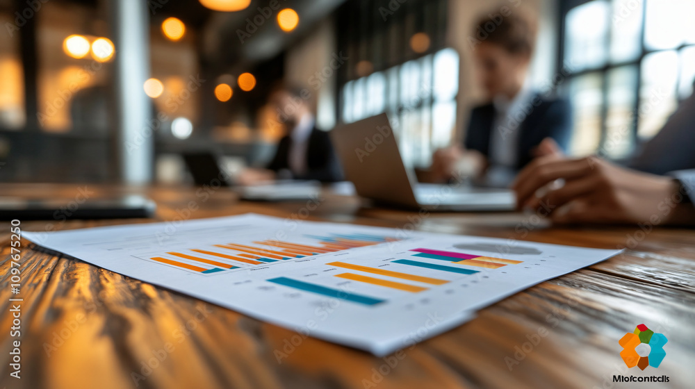 piece of paper with charts and graphs on a wooden table in what appears to be a business piece of paper with charts and graphs on a wooden table in what appears to be a business