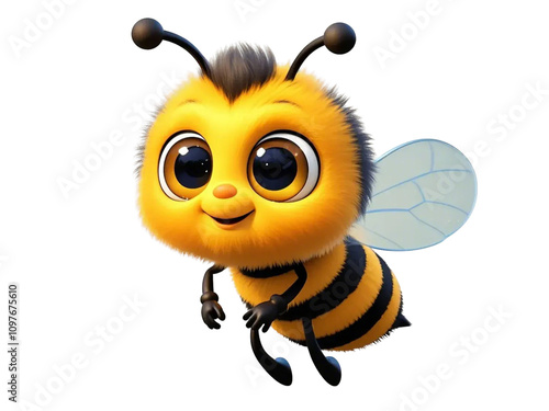 cute bee 3d cartoon style illustration  transparent background