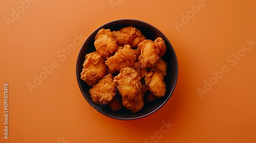 deep fried chicken varuval in a bowl top view on orange background photo