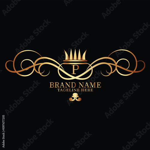 creative  new latter p logo design  and latter  initial logo. p monogram latter logo , golden  new p logo design with black color ,new template design