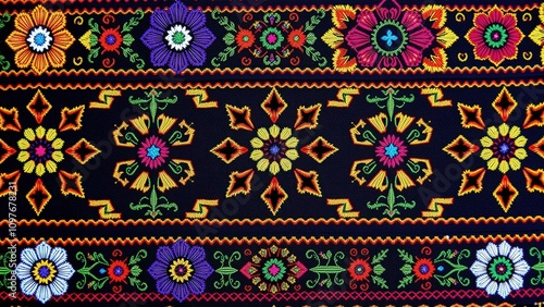 Vibrant Embroidered Fabric with Colorful Floral Patterns Perfect for Crafting, Home Decor, and Apparel