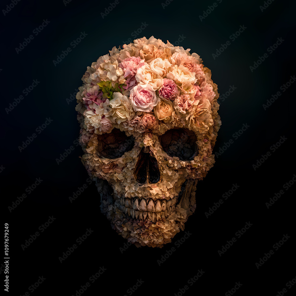Naklejka premium Human Skull made out of flowers