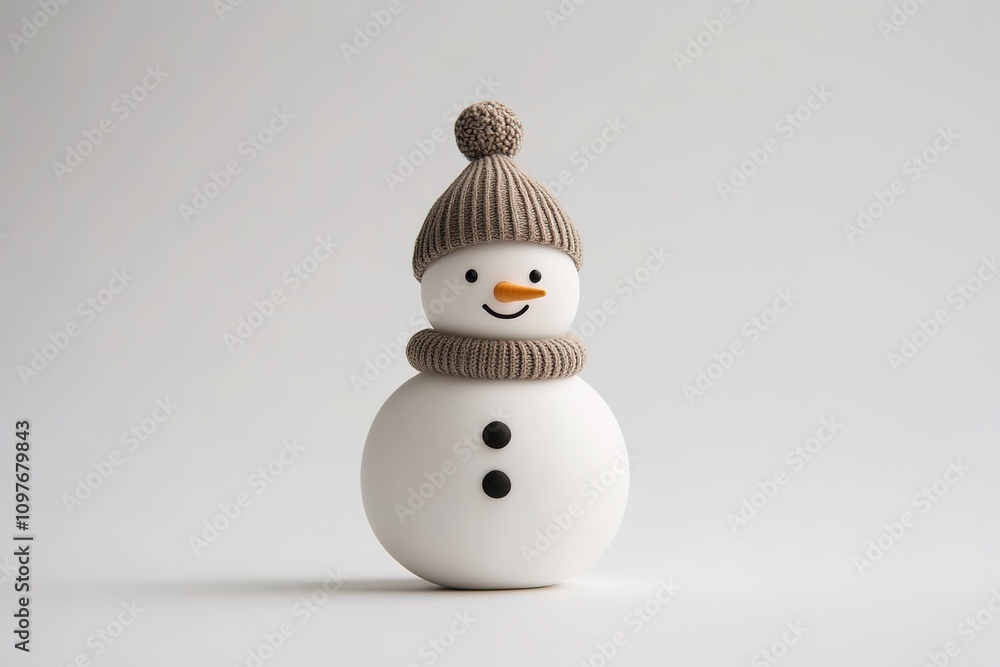 Cheerful snowman model with knitted hat and scarf Cheerful snowman model with knitted hat and scarf