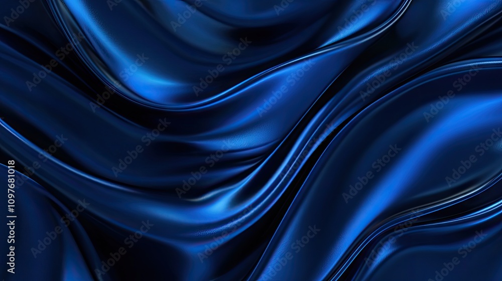 Obraz premium A close-up view of flowing blue satin fabric, creating a smooth and elegant texture.