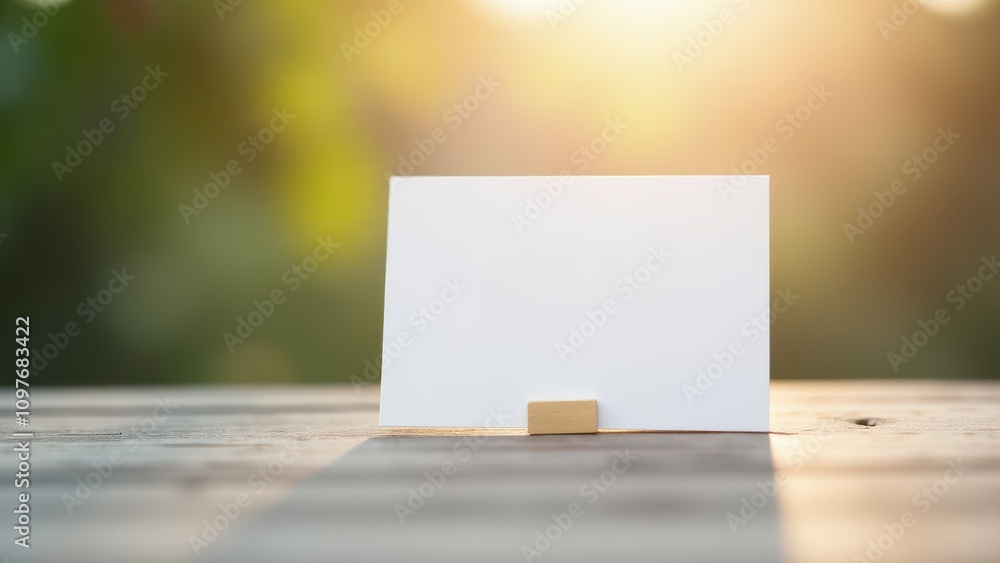 Realtor business card. A blank card rests on a wooden table, framed by a warm sunrise. The background is a gentle blur of green and gold hues. Realtor business card. A blank card rests on a wooden table, framed by a warm sunrise. The background is a gentle blur of green and gold hues.