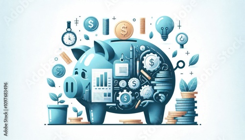 Conceptual illustration of a retirement savings crisis depicting an empty piggy bank. The design highlights financial planning challenges using symbolic elements like gears, coins, and documents.