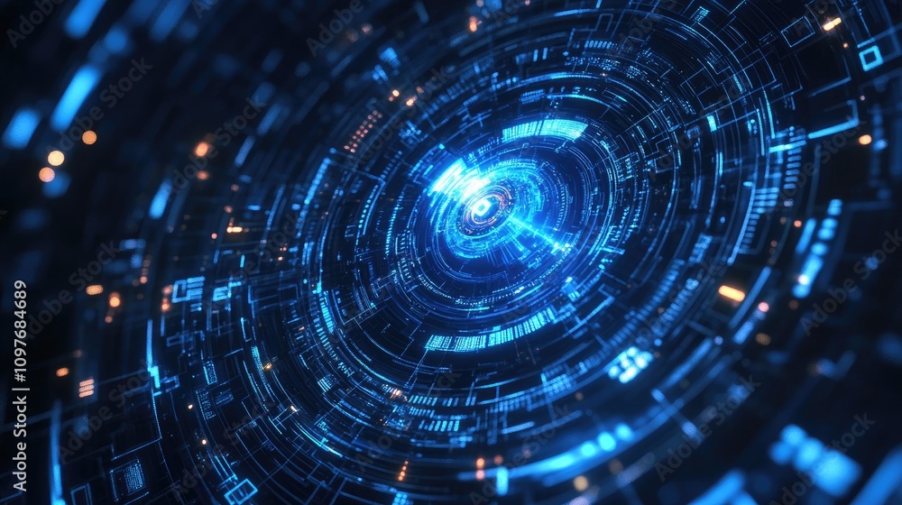 Abstract digital background showcasing a futuristic circular pattern in blue tones. Abstract digital background showcasing a futuristic circular pattern in blue tones.