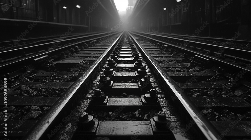 Fototapeta premium complex railway tracks with switches and interchanges showcasing a network of routes representing choices direction and the complexity of decision-making paths in life's journey transportation