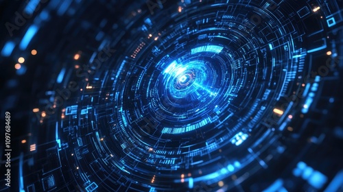 Wallpaper Mural Abstract digital background showcasing a futuristic circular pattern in blue tones. Torontodigital.ca