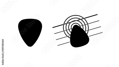 Guitar pick symbol, black isolated silhouette