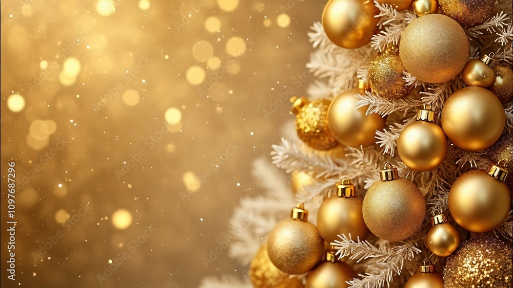 Luxury Gold Christmas Tree Ornaments, Glittering Baubles & Bow Luxury Gold Christmas Tree Ornaments, Glittering Baubles & Bow