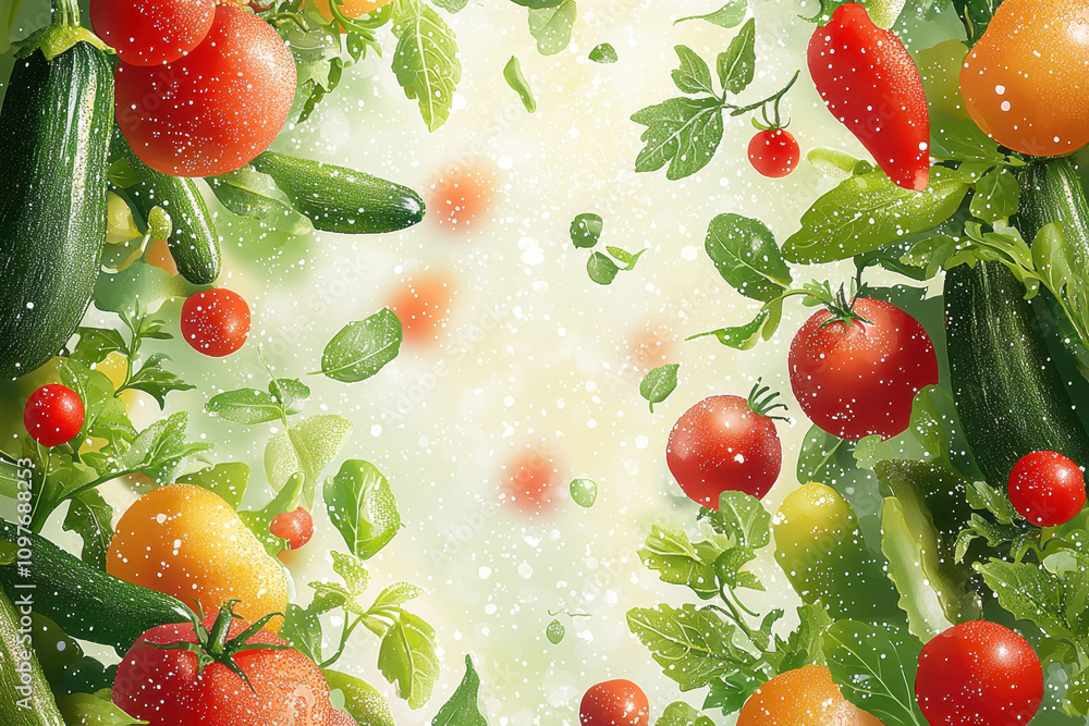 A refreshing looking background featuring fresh vegetables, suitable for an advertising magazine layout A refreshing looking background featuring fresh vegetables, suitable for an advertising magazine layout