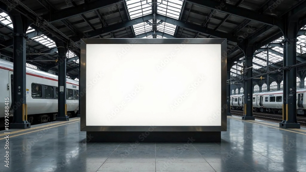 Light box blank mockup in the airport. Blank billboard mockup in the railway station Light box blank mockup in the airport. Blank billboard mockup in the railway station