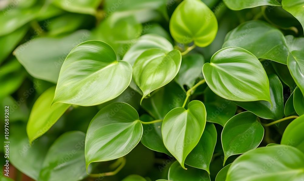 Heart-Shaped Philodendron Hederaceum Foliage, Generative AI Heart-Shaped Philodendron Hederaceum Foliage, Generative AI