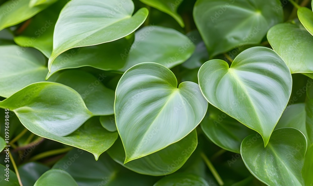 Heart-Shaped Philodendron Hederaceum Foliage, Generative AI Heart-Shaped Philodendron Hederaceum Foliage, Generative AI
