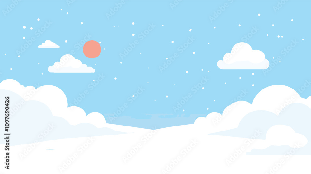 Simple winter landscape illustration with a pastel sky, clouds, and snow. Simple winter landscape illustration with a pastel sky, clouds, and snow.