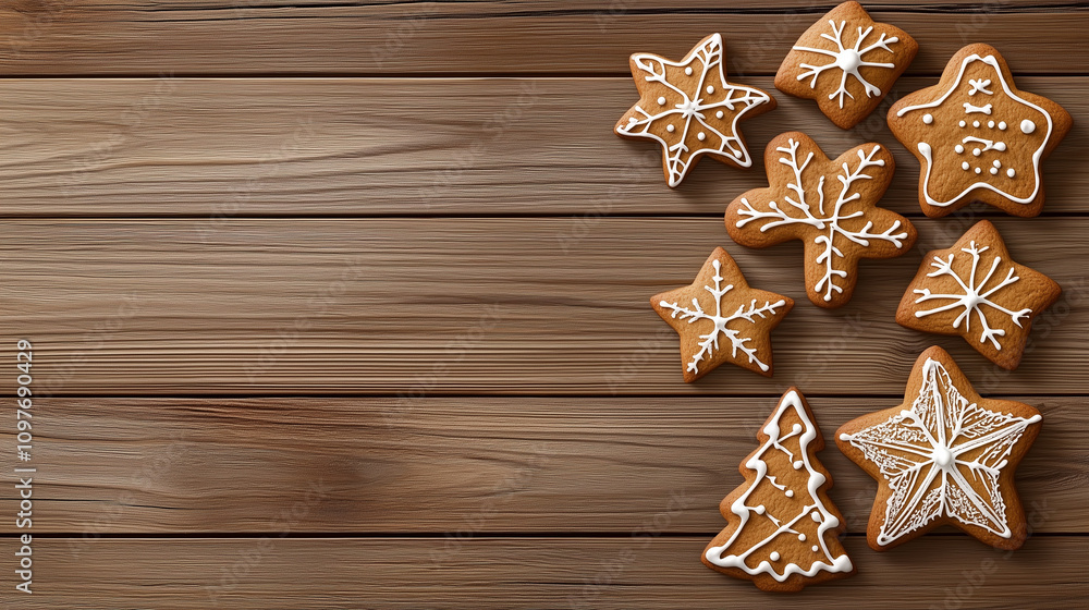 Festive Gingerbread Cookies on Wooden Table Festive Gingerbread Cookies on Wooden Table