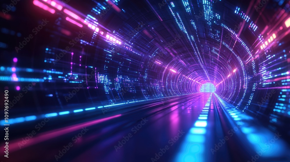 A vibrant abstract tunnel illuminated with blue and pink lights, creating a futuristic vibe. A vibrant abstract tunnel illuminated with blue and pink lights, creating a futuristic vibe.