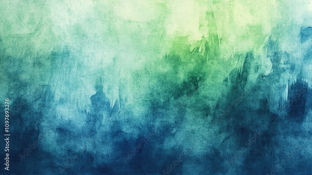Fototapeta premium A soothing gradient of blue and green hues, creating a tranquil abstract watercolor backdrop.