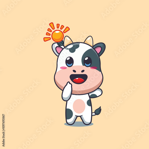 Cute cow get an idea cartoon vector illustration
