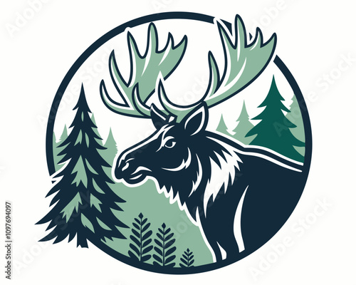 Moose and Deer Head Tribal Tattoo Vector Illustration with Wildlife Symbols