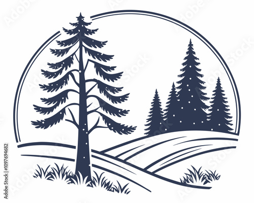 A festive green fir tree vector illustration with snowflakes evokes the winter holiday season and Christmas celebration