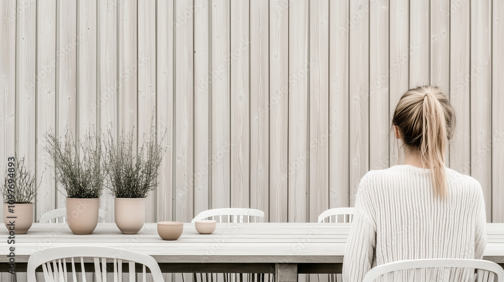 A tranquil setting emphasizing simplicity with a modern table. A tranquil setting emphasizing simplicity with a modern table.