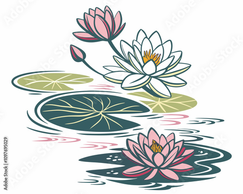 How about naming the image Pink Water Lily Lotus Flower Illustration? It’s simple, clear, and describes the image well without the need for a colon