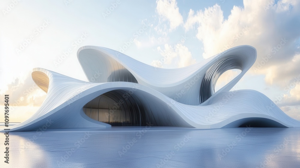 Serene Modern Architecture White Wavy Building Exterior Design Serene Modern Architecture White Wavy Building Exterior Design