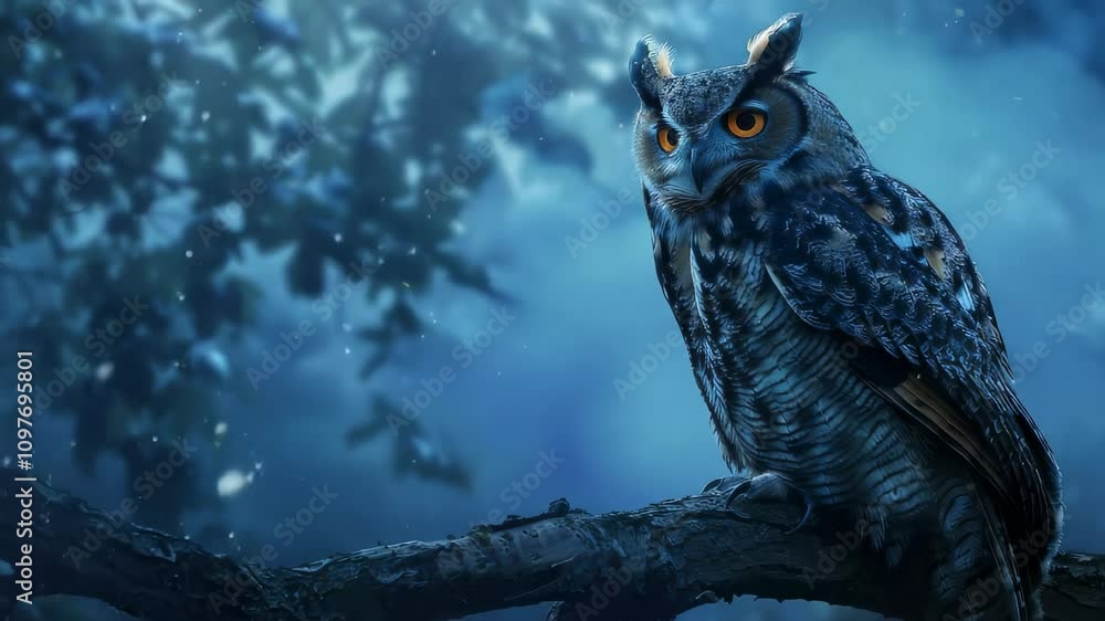 A majestic owl rests on a branch under soft moonlight. This serene night scene captures the beauty of nature, perfect for wildlife enthusiasts. A majestic owl rests on a branch under soft moonlight. This serene night scene captures the beauty of nature, perfect for wildlife enthusiasts.