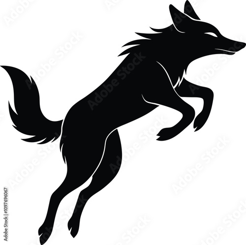 coyote animal in jumping black color silhouette vector