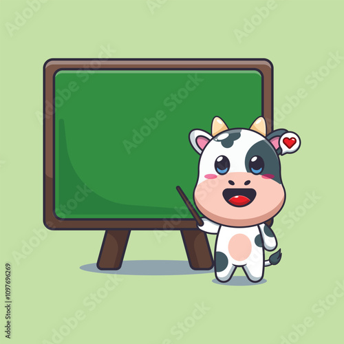 Cute cow with blackboard cartoon vector illustration