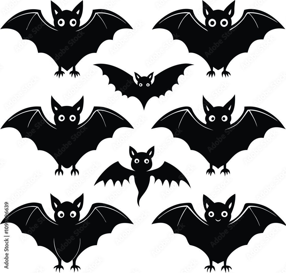 set consistent black spectacled flying fox silhouette vector set consistent black spectacled flying fox silhouette vector