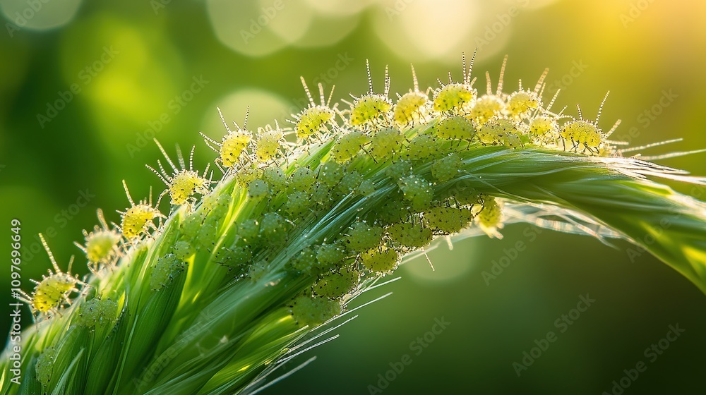 Aphids on a Blade of Grass in Sunlight Aphids on a Blade of Grass in Sunlight