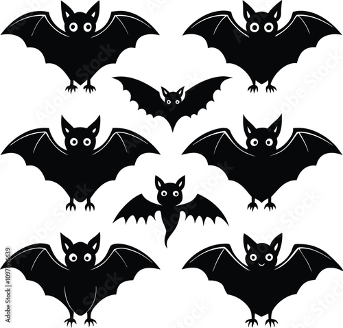 set consistent black spectacled flying fox silhouette vector